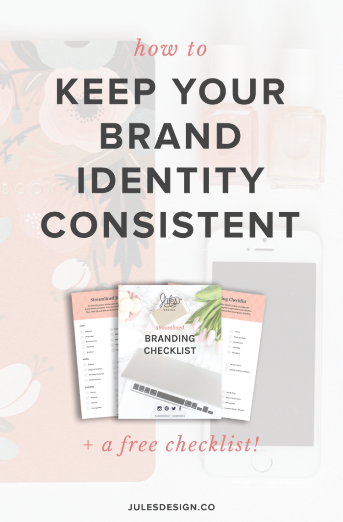 How to keep your brand identity consistent + a free checklist! After your branding is complete, the next thing I recommend doing is building out your brand’s digital presence. Your website is a hub for everything that is going on in your brand. You might use social media a bunch, but the goal is always to get people onto your website so that they can take action. Usually, by either joining your email list or purchasing from you. Also remember, that your digital presence includes so much more than just a website. It also includes social media graphics, digital PDF downloads, your newsletter, online advertising, and even invoices. It all should have a streamlined appearance. 