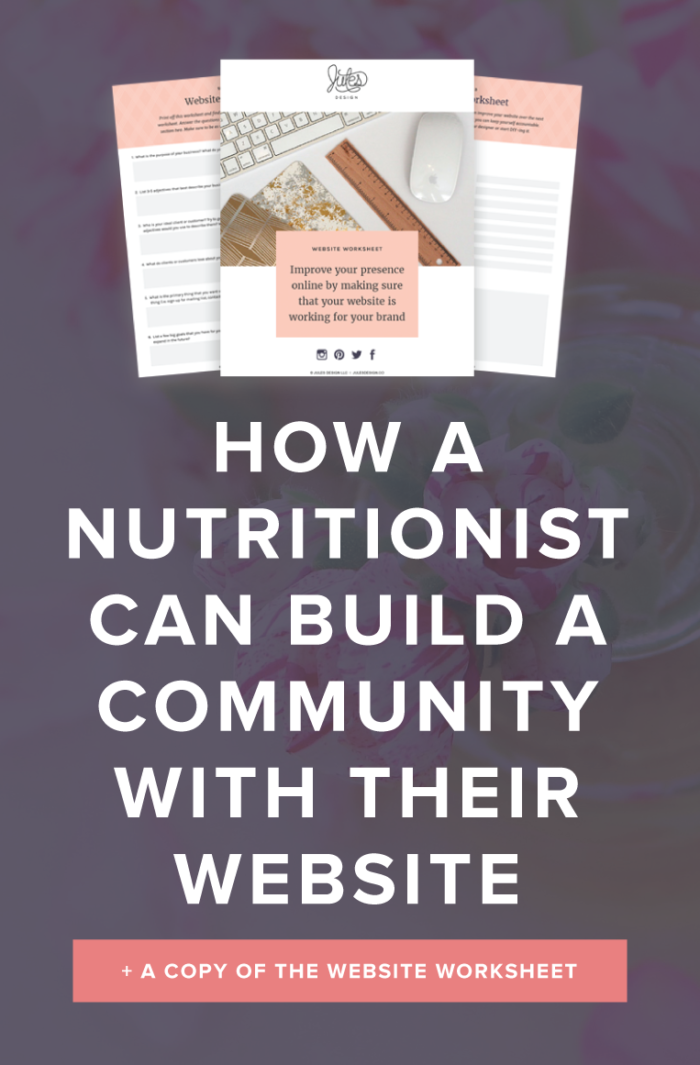 How a nutritionist can build a community with their website + a copy of the website worksheet. A great way to build a community is through a Facebook Group. As the group owner, you can establish the rules and a regular posting schedule that your audience will absolutely love. You want them to be excited about being a member of your community so make sure to post valuable content that promotes engagement.