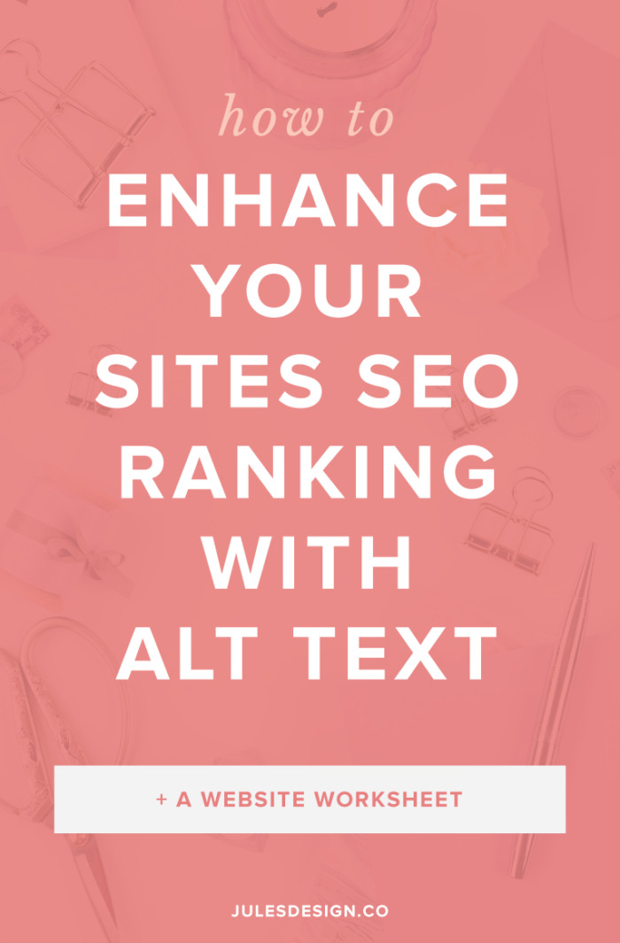 How to enhance your sites SEO ranking wih ALT text + a website workshset. When someone Pins something from your website this ALT text will be used, by default, as the description. Pinterest is very similar to Google, in that, it's a search engine. The text in these descriptions will affect how often your pins appear in the search results.