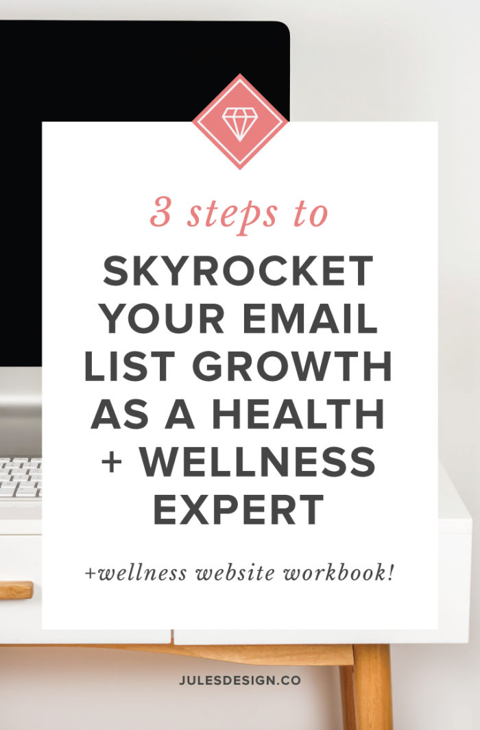 3 steps to skyrocket your email list growth as a health + wellness expert. Plus, the wellness website workbook! Growing an email list can seem very intimidating. Plus how do you get the right people to join your list? I mean, you don’t want everyone to join...just your ideal client. Right? The truth is, that it’s really easy to grow your list once you create something of value for your ideal client. It just takes a little strategy, market research, and an awesome email service provider.