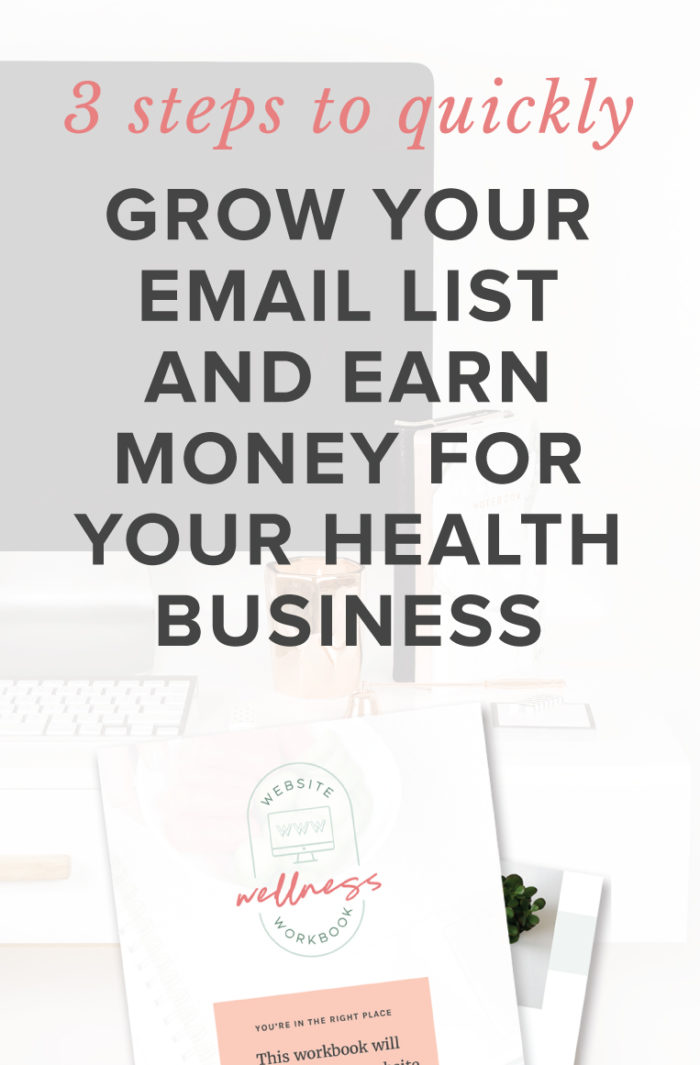 3 steps to grow your email list and earn money for your health business. Plus, grab the wellness website workbook! Since your homepage is likely one of the first pages a user will see you’ll want to really focus on the results that your freebie offers. We want to entice users to take action and become a part of your tribe (aka email list).