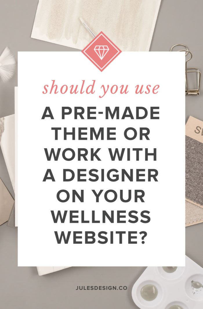 Should you use a pre-made theme or work with a designer on your wellness website? Many of my clients are a little unsure if they need a custom website or if they should save some money and DIY it with a pre-made WordPress theme. It can also be a little confusing when every designer has a different process to make sure that you find the right fit for a custom build. I think it’s important to see what’s out there and choose a designer that specializes in your niche.