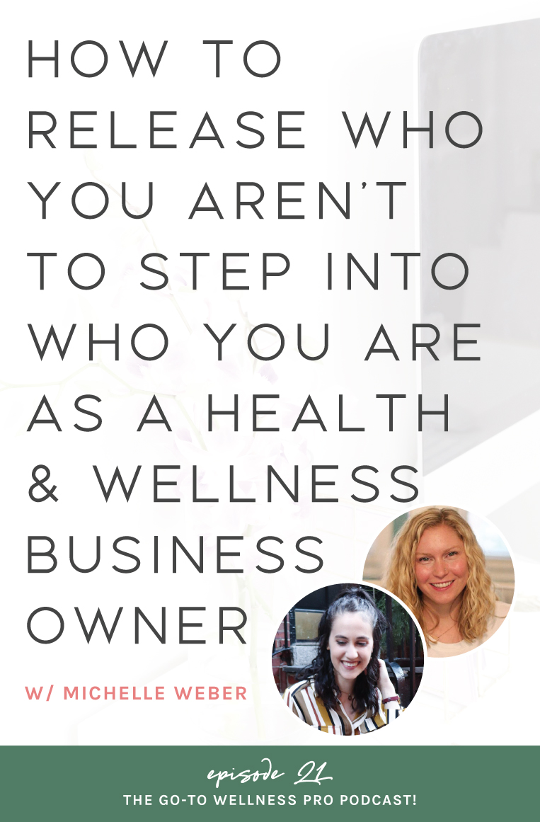 How to release who you aren't to step into who you are as a health and wellness business owner with Michelle Weber.  How to release who you aren’t to step into who you are How to build up belief in you & your business Why showing up online as your true self is the best way to connect How to discover and overcome limiting beliefs that are holding you back from growth Why chasing success & achievements leaves you feeling “not enough”
