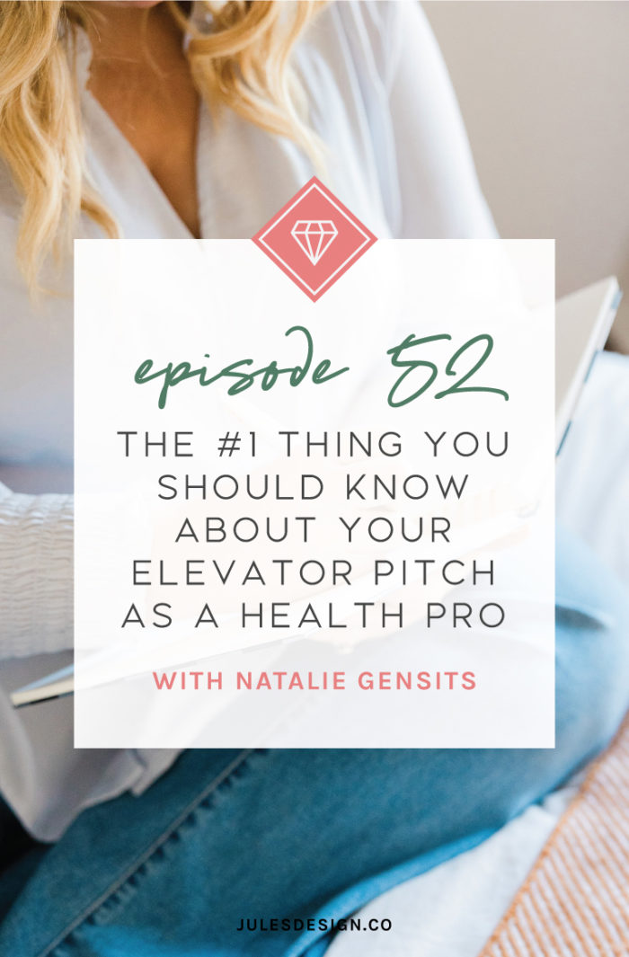 The #1 thing you should know about your elevator pitch as a health pro with Natalie Gensits. Why you need an elevator pitch and what it is. Plus, how to write your own. 
Why you need an ideal client to create messaging that connects. 