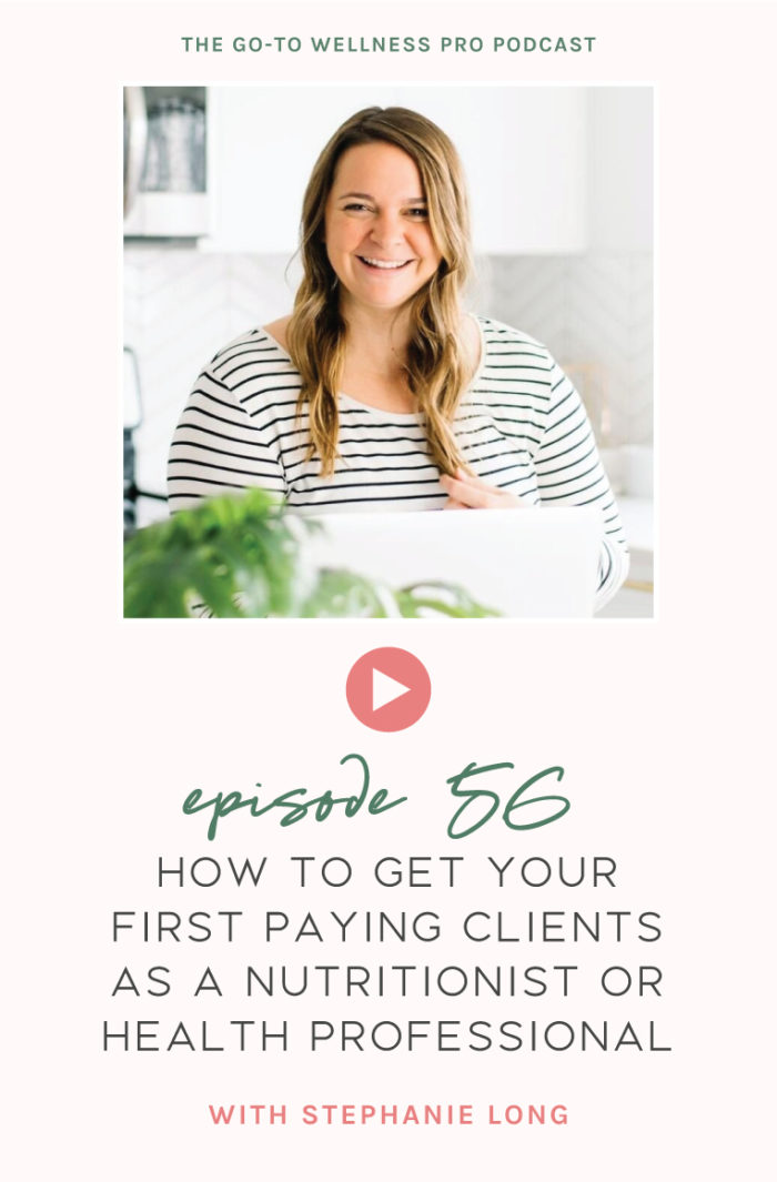 How to get your first paying clients as a nutritionist or health professional. The go-to wellness pro podcast with Stephanie Long and Julie Ralston. When you're just getting started as a business owner it can be challenging to get the ball rolling and find clients. Been there, done that. And, so has Stephanie! In this episode, we talk all about why niching down is important and how to do market research to create offerings your audience will love.