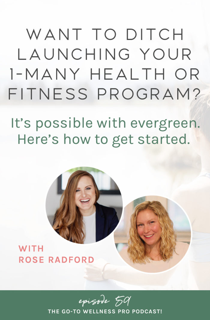 Want to ditch launching your 1-many health or fitness program? It's possible with evergreen. Here's how to get started. A podcast for health and wellness business owners with Julie Ralston, Go-To Wellness Pro Podcast. 

We cover what the difference is between a launch approach and an evergreen group coaching program. Plus, why go evergreen? We cover all the benefits of this strategy vs. the launch rollercoaster. 