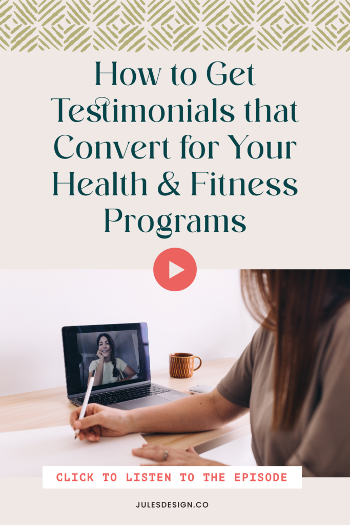 How to get testimonials that convert for your health & fitness programs. 

Listen to the latest episode of the Go-To Wellness Pro Podcast. A podcast for health coaches, nutritionists, and personal trainers who want to grow their business and look amazing online with a brand and website that converts curious website visitors into paying client. 