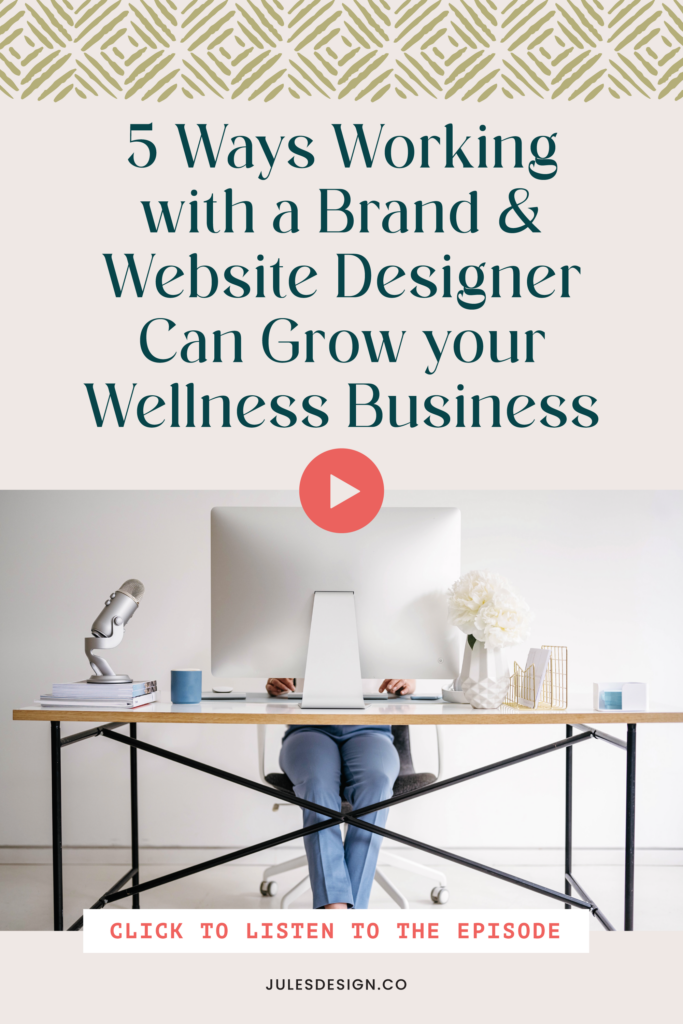 5 ways working with a brand & website designer can grow your wellness business. 

How to free up your time so you can focus on money-making tasks & helping your clients. How to gain clarity around your design, marketing, and messaging strategies so that all of these things are working together to help you grow your business. How to build a connection with your ideal client through thoughtful design that does more than simply look pretty.