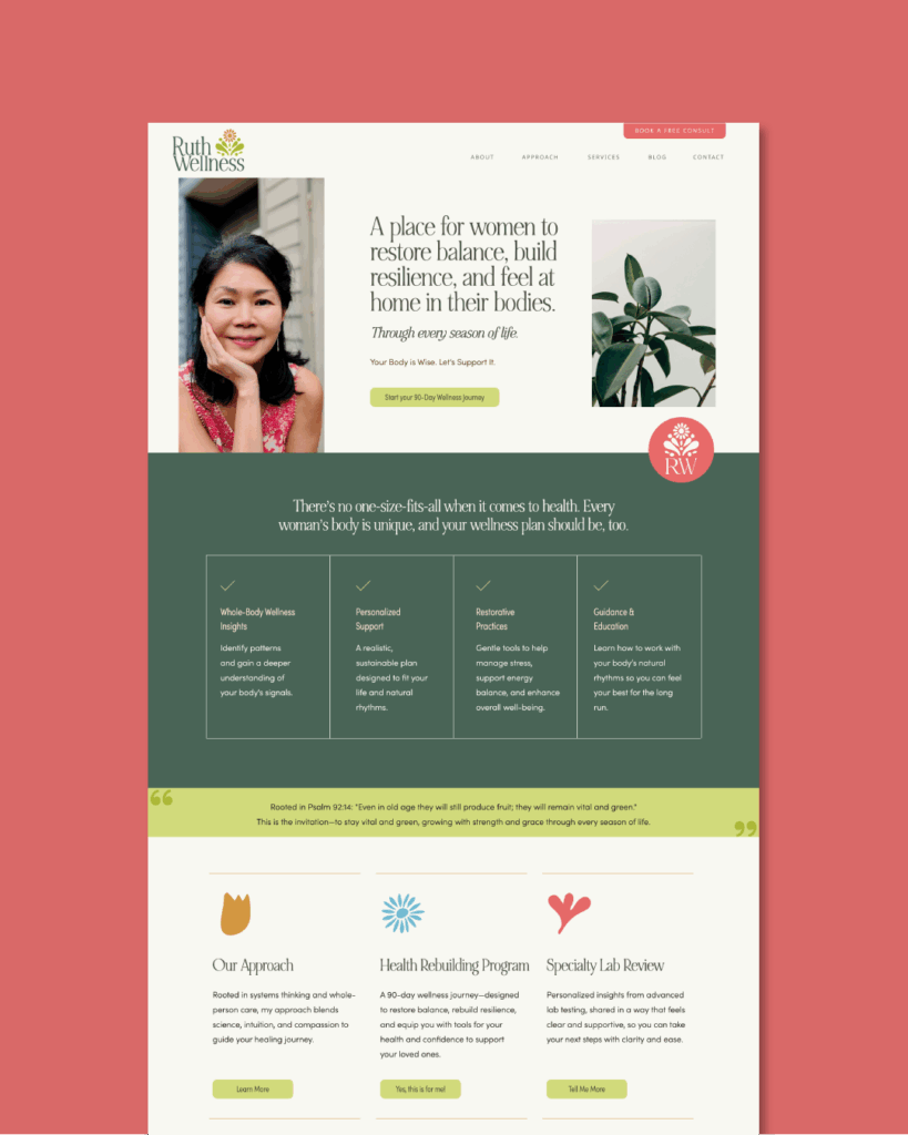 Responsive Showit homepage design for a health and wellness coach