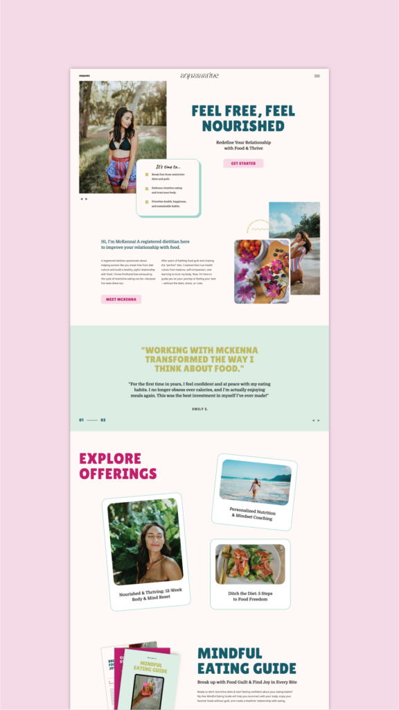 Aquamarine ShowIt website template by Jules Design for health and wellness website design.