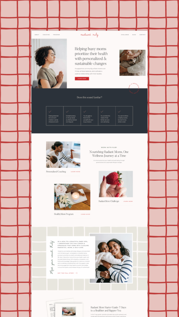 Radiant Ruby ShowIt website template by Jules Design for health and wellness website design.