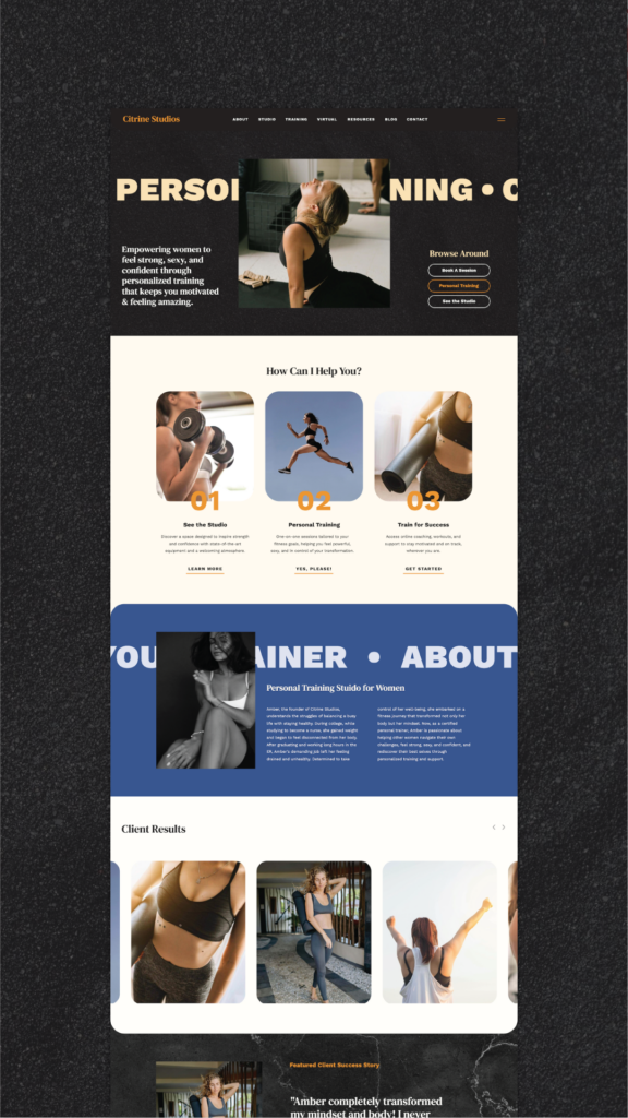 Citrine ShowIt website template by Jules Design for health and wellness website design.